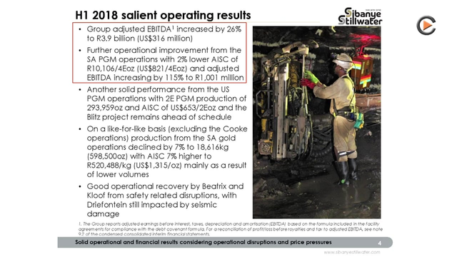 Sibanye-Stillwater: Update & First Half Year Results 2018