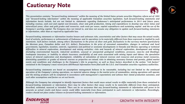 Endeavour Silver Plans to Start Construction of San Sebastian in 2015 and There are Possible M&A Activites to Expect